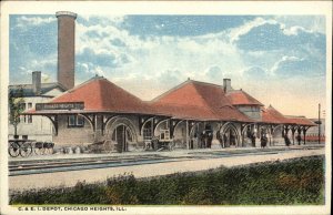 Chicago Heights IL C&EI RR Train Depot Station c1920 Postcard