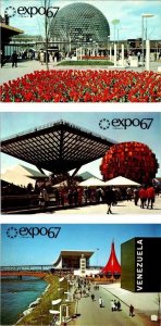 3~Vintage Postcards Montreal EXPO 67 PAVILIONS US~Canada~Venezuela~USSR~Ethiopia