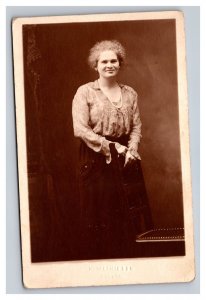 Vintage 1910's RPPC Postcard Studio Portrait Woman Short Hair in Dress Standing