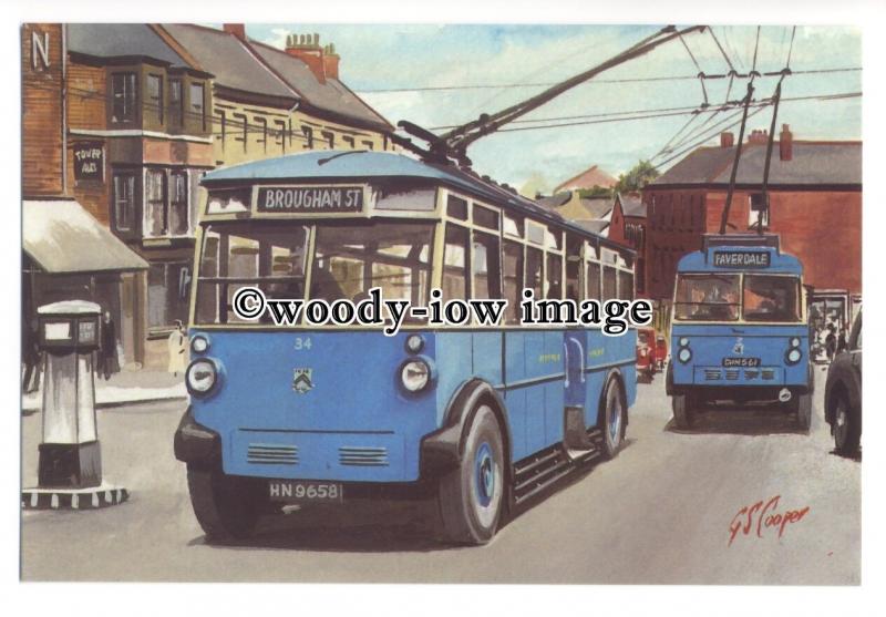 tm5706 - Darlington Trolleybus no 34 to Brougham St - art G S Coopper postcard