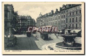 Old Postcard Grenoble Place and the Chateau d'Eau Tramway