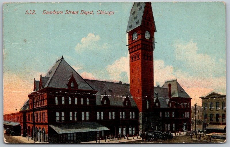 Chicago Illinois 1914 Postcard Dearborn Street Depot Train Station