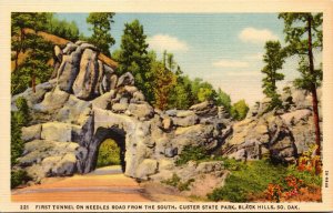 Vtg 1930s First Tunnel Needles Road Custer State Park Black Hills SD Postcard