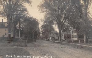 North Bridgton Maine~Main Street~Houses~People in Yard~Library~Wooden Crate~RPPC