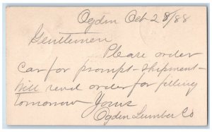 1888 Ogden Lumber Co Ogden Iowa IA Clinton IA Antique Posted Postal Card