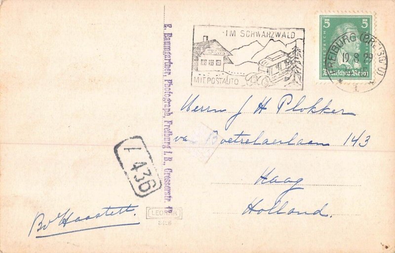 L009 Germany 1929 Freiburg Breisgau Mit Postauto vintage postcard RPPC