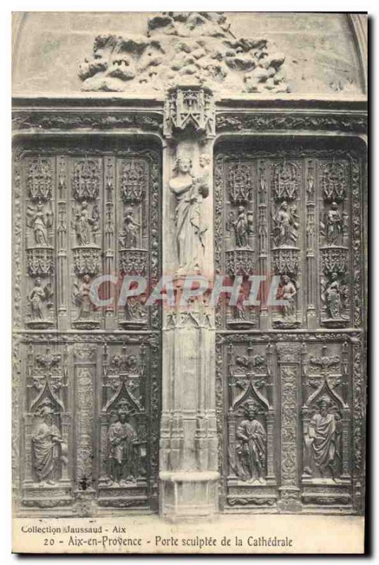 Old Postcard Aix en Provence sculpted door of the Cathedral