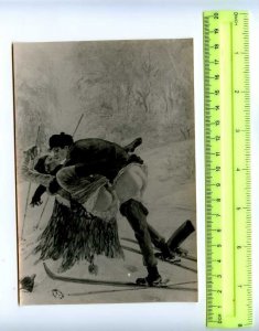 207931 RUSSIA sex skier and skier girl old photo card