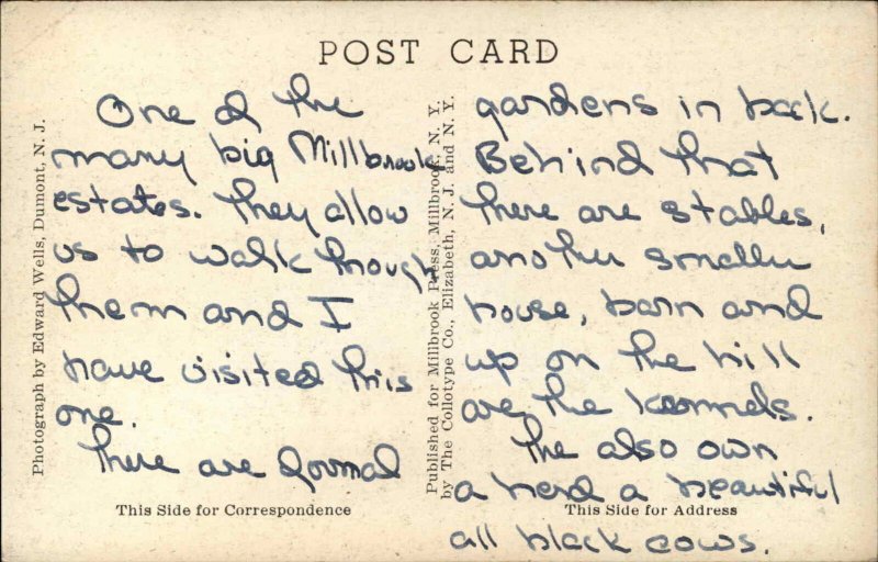 Millbrook New York NY Thorndale Mansion Old Postcard 