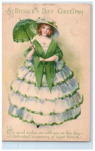 St. Patrick's Day Greeting Woman Dress Umbrella Wolf Walla Walla WA Postcard