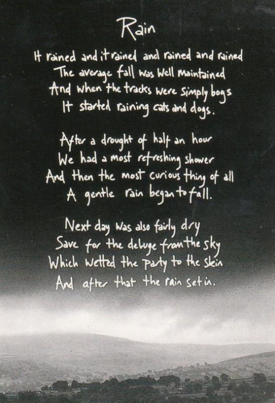 Rain Poem York Yorkshire Dales Rainy Weather Warning Poetry Postcard