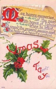 c.1907-15 Embossed Holly Berries Poem Christmas Postcard 2T6-467