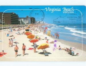 1980's COLORFUL UMBRELLAS ON BEACH Virginia Beach Virginia VA d8024