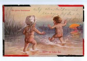 240597 Nude Kids by FIALKOWSKA old WWI POST feldpost RED CROSS