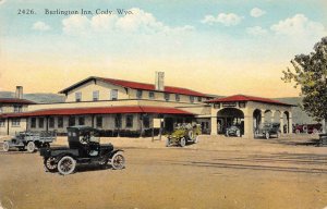 BURLINGTON INN Cody, Wyoming Antique Cars c1910s Vintage Postcard