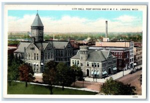 c1920 City Hall Post Office Y.M.C.A. Exterior Building Lansing Michigan Postcard
