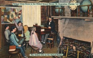 Vintage Postcard 1930's Oldest Class Room in School House St. Augustine Florida