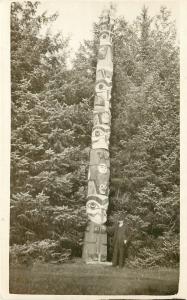 c1910 RPPC Postcard; Man & Great Totem Pole Unknown Pacific Northwest Location