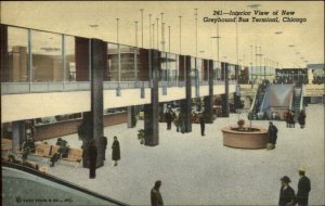 Chicago IL Greyhound Bus Terminal Interior Linen Postcard