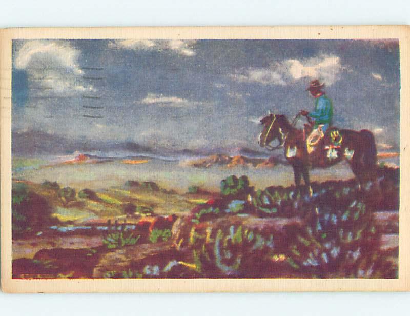 Linen POSTCARD OF OLD WEST PAINTING AT MUSEUM hr1483