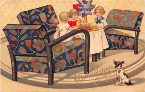 L403 Birthday Greetings Children cake flowers dog postcard