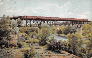 Railroad Train Bridge Mississippi River Minneapolis Minnesota 1910c postcard