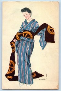 Artist Signed Postcard Japanese Pretty Woman With Kimono c1910's Antique