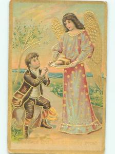 Pre-Linen Religion ANGEL GIVES DAILY BREAD TO BOY AC0982
