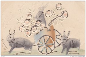 EASTER; Greetings, Rabbit-drawn egg shell wagon, Flowers, Glitter Detail, 00-10s