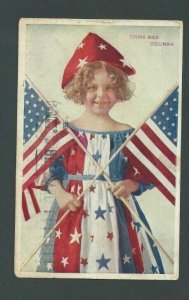 1908 Post Card Patriotic Young Girl W/Flags