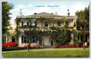 Elmscourt Natchez Mississippi Grounds And Red Flower Garden Building Postcard