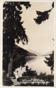 Mt Klitsa from Klitsa Lodge BC Vancouver Island Woman Unused RPPC Postcard G64