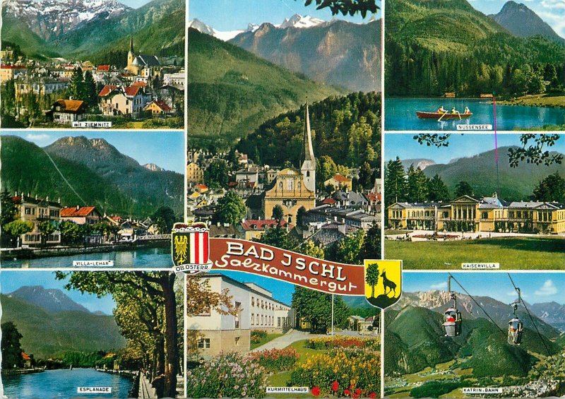 Postcard Austria multi view bad jschl salzkammergut katrin bahn church esplande