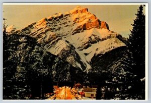 Cascade Mountain And Banff Avenue, Winter Sunset, Banff Alberta, Chrome Postcard