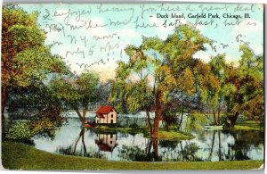 Duck Island in Garfield Park Chicago IL c1910 Vintage Postcard X34