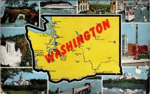 Washington State Map Large Letter Multi View Vintage Tourist Postcard