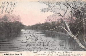 Carmi Illinois Wabash River, Hand Colored Vintage Postcard U13519