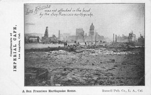 IMPERIAL CAFE  L.A. MARKET ST. SAN FRANCISCO CALIFORNIA EARTHQUAKE POSTCARD 1906