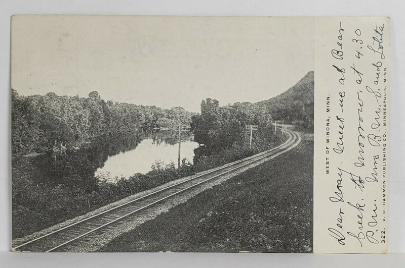 MN West of Winona Minnesota View of Railway Railroad 1906 Postcard T12