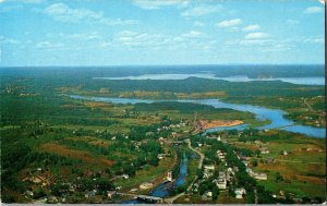 Aerial View, East Machias ME Toward Gardiner Lake c1960 Vintage Postcard H65
