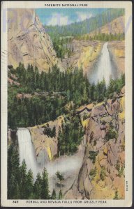 VIEW OF VERNAL AND NEVADA FALLS 1936 YOSEMITE NATIONAL PARK