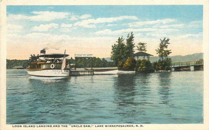 New Hampshire Lake Winnepesaukee Loon Island Uncle Sam Atkinson Postcard 22-5367