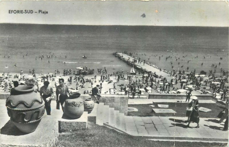 Postcard Romania Eforie-Sud beach overview seaside aspect 