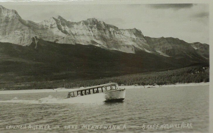 Launch Aylmer & Lake Minnewanka Banff National Park Canada RPPC Postcard A7