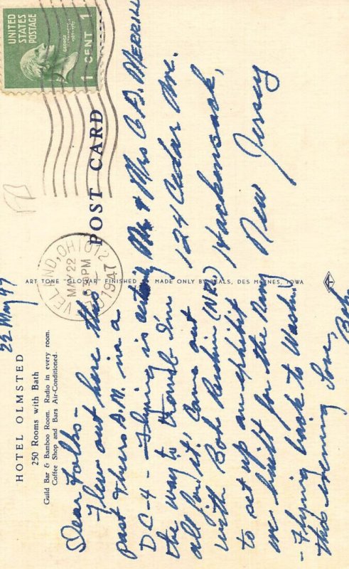 LPD08   Ohio Postcard: Cleveland, Hotel Olmsted