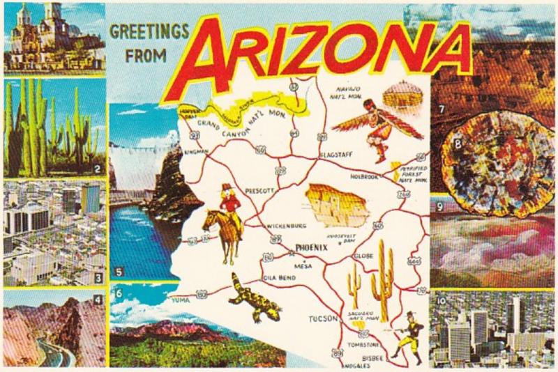 Arizona Greetings With Map and Multi View
