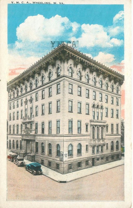 Wheeling West Virginia YMCA, Old Cars White Border Postcard Unused