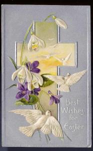 Doves & Flowers early embossed Easter #90007