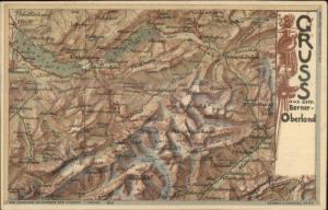 Detailed Topography Map GRUSS AUS DEM BERNER OBERLAND c1900 Postcard