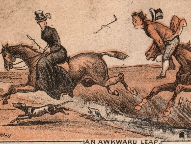 1870s-80s H.J. Quinn Druggist Equestrian Side Saddle Comical Horse Fail P149